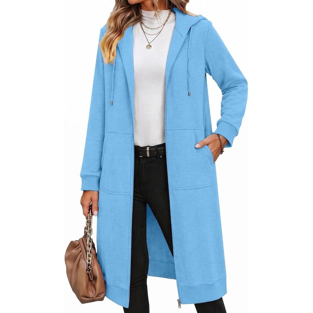 image:imageZeagoo Womens Zip Up Hoodies Oversized Fleece Long Tunic Sweatshirts Casual Long Sleeve 2026 Fall Hoodie Jacket CoatBaby Blue