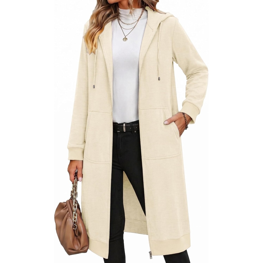 image:imageZeagoo Womens Zip Up Hoodies Oversized Fleece Long Tunic Sweatshirts Casual Long Sleeve 2026 Fall Hoodie Jacket CoatBone