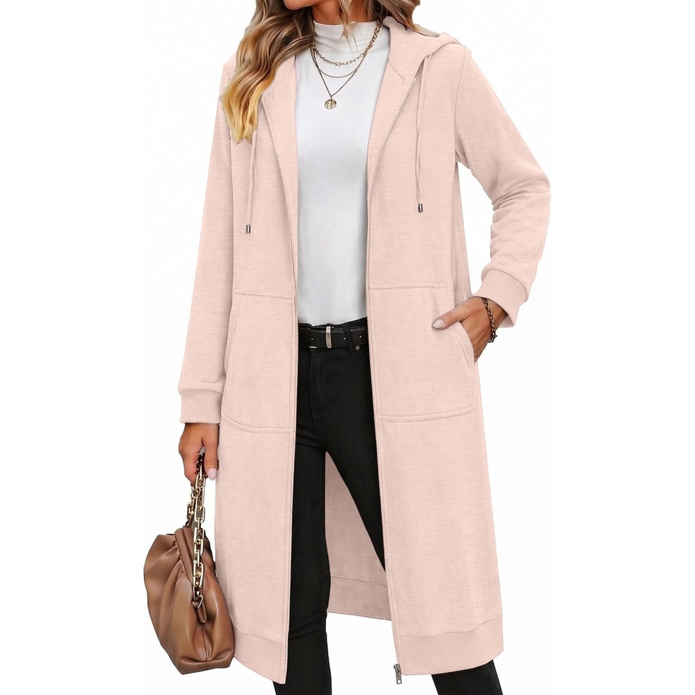 image:imageZeagoo Womens Zip Up Hoodies Oversized Fleece Long Tunic Sweatshirts Casual Long Sleeve 2026 Fall Hoodie Jacket CoatOatmeal