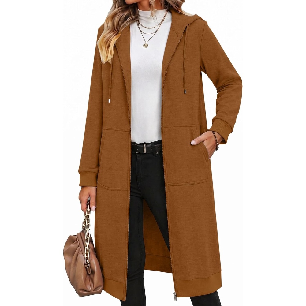image:imageZeagoo Womens Zip Up Hoodies Oversized Fleece Long Tunic Sweatshirts Casual Long Sleeve 2026 Fall Hoodie Jacket CoatRust