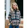 Zeagoo Women Fleece Jacket Western Aztec Print Snap Button Down Outerwear(Black)