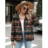 Zeagoo Women Fleece Jacket Western Aztec Print Snap Button Down Outerwear(Black)