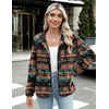 Zeagoo Women Fleece Jacket Western Aztec Print Snap Button Down Outerwear(Black)
