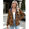 Zeagoo Women Fleece Jacket Western Aztec Print Snap Button Down Outerwear(Brown)