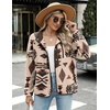 Zeagoo Women Fleece Jacket Western Aztec Print Snap Button Down Outerwear(Khaki)