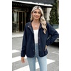 Zeagoo Women Fleece Jacket Western Aztec Print Snap Button Down Outerwear(Navy Blue)