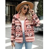Zeagoo Women Fleece Jacket Western Aztec Print Snap Button Down Outerwear(Pink)