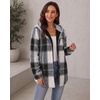 Zeagoo Women Plaid Shacket Fleece Hooded Winter Coat Warm Jackets(Black)