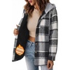 Zeagoo Women Plaid Shacket Fleece Hooded Winter Coat Warm Jackets(Black)
