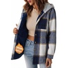 Zeagoo Women Plaid Shacket Fleece Hooded Winter Coat Warm Jackets(Blue)