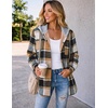 Zeagoo Women Plaid Shacket Fleece Hooded Winter Coat Warm Jackets(Coffee)