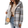 Zeagoo Women Plaid Shacket Fleece Hooded Winter Coat Warm Jackets(Grey02)