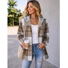 Zeagoo Women Plaid Shacket Fleece Hooded Winter Coat Warm Jackets(Khaki)