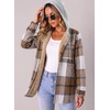 Zeagoo Women Plaid Shacket Fleece Hooded Winter Coat Warm Jackets(Khaki)