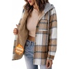 Zeagoo Women Plaid Shacket Fleece Hooded Winter Coat Warm Jackets(Khaki)
