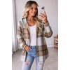 Zeagoo Women Plaid Shacket Fleece Hooded Winter Coat Warm Jackets(Khaki)