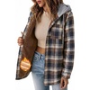 Zeagoo Women Plaid Shacket Fleece Hooded Winter Coat Warm Jackets(Navy Blue)