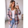 Zeagoo Women Plaid Shacket Fleece Hooded Winter Coat Warm Jackets(Pink)
