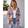 Zeagoo Women Plaid Shacket Fleece Hooded Winter Coat Warm Jackets(Pink)