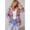 Zeagoo Women Plaid Shacket Fleece Hooded Winter Coat Warm Jackets(Pink)