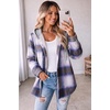 Zeagoo Women Plaid Shacket Fleece Hooded Winter Coat Warm Jackets(Purple)