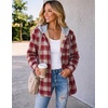 Zeagoo Women Plaid Shacket Fleece Hooded Winter Coat Warm Jackets(Red)