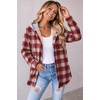 Zeagoo Women Plaid Shacket Fleece Hooded Winter Coat Warm Jackets(Red)