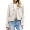 Zeagoo Womens Cropped Jacket Stand Collar Long Sleeve Zip Up Shackets Bomber Jacket Coats with Pockets(White)