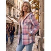 Zeagoo Womens Flannel Jacket Plaid Fleece Lined Shacket Hooded Winter Coats(1-pink Gz877)