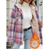 Zeagoo Womens Flannel Jacket Plaid Fleece Lined Shacket Hooded Winter Coats(1-pink Gz877)