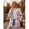 Zeagoo Womens Flannel Jacket Plaid Fleece Lined Shacket Hooded Winter Coats(2-pink Gz695)