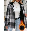 Zeagoo Womens Flannel Jacket Plaid Fleece Lined Shacket Hooded Winter Coats(Black Gw39)