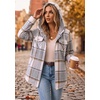 Zeagoo Womens Flannel Jacket Plaid Fleece Lined Shacket Hooded Winter Coats(Grey Gw568)