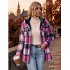 Zeagoo Womens Flannel Jacket Plaid Fleece Lined Shacket Hooded Winter Coats(Hot Pink Gz553)