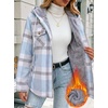 Zeagoo Womens Flannel Jacket Plaid Fleece Lined Shacket Hooded Winter Coats(Light Blue Gw570)