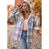 Zeagoo Womens Flannel Jacket Plaid Fleece Lined Shacket Hooded Winter Coats(Light Blue Gz866)