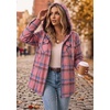 Zeagoo Womens Flannel Jacket Plaid Fleece Lined Shacket Hooded Winter Coats(Pink Gw571)