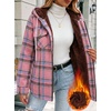 Zeagoo Womens Flannel Jacket Plaid Fleece Lined Shacket Hooded Winter Coats(Pink Gw571)