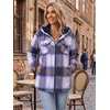 Zeagoo Womens Flannel Jacket Plaid Fleece Lined Shacket Hooded Winter Coats(Purple Gw579)