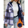 Zeagoo Womens Flannel Jacket Plaid Fleece Lined Shacket Hooded Winter Coats(Purple Gw579)