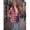 Zeagoo Womens Flannel Jacket Plaid Fleece Lined Shacket Hooded Winter Coats(Red Gz851)