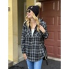 Zeagoo Womens Flannel Plaid Jacket Fleece Lined Shacket Hooded Warm Coat(Black)