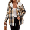 Zeagoo Womens Flannel Plaid Jacket Fleece Lined Shacket Hooded Warm Coat(Brown Plaid)