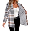 Zeagoo Womens Flannel Plaid Jacket Fleece Lined Shacket Hooded Warm Coat(Grey Plaid)