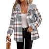 Zeagoo Womens Flannel Plaid Jacket Fleece Lined Shacket Hooded Warm Coat(Grey Plaid)