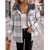 Zeagoo Womens Flannel Plaid Jacket Fleece Lined Shacket Hooded Warm Coat(Grey-gw568)