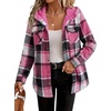 Zeagoo Womens Flannel Plaid Jacket Fleece Lined Shacket Hooded Warm Coat(Hot Pink Plaid)