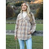 Zeagoo Womens Flannel Plaid Jacket Fleece Lined Shacket Hooded Warm Coat(Khaki)