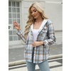 Zeagoo Womens Flannel Plaid Jacket Fleece Lined Shacket Hooded Warm Coat(Light Blue)