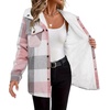 Zeagoo Womens Flannel Plaid Jacket Fleece Lined Shacket Hooded Warm Coat(Light Pink Plaid)